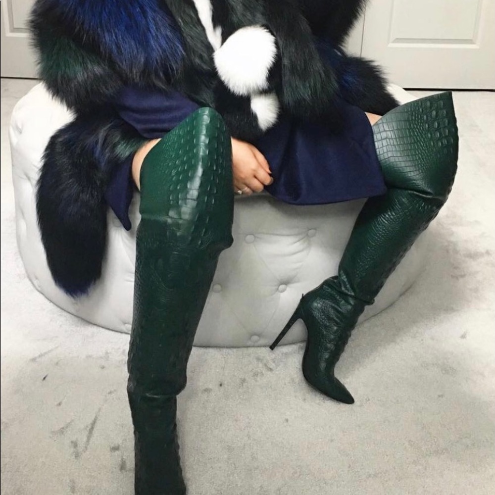 IAMJENNIFERLE Money Green CAIMAN II Croc-Thigh High Boots | Size 35 | Brand New! - Picture 3 of 6
